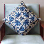 Thumbnail for The Decor Nook Hand embroidered Crewel Cushion Covers in Blue Chinar Leaf Motif with Off White Base - Distacart