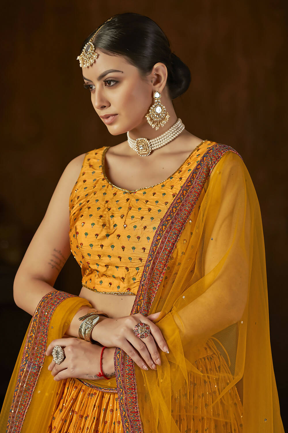 Wedding Designer Yellow Georgette Lahenga Choli - Anbazaar - Distacart