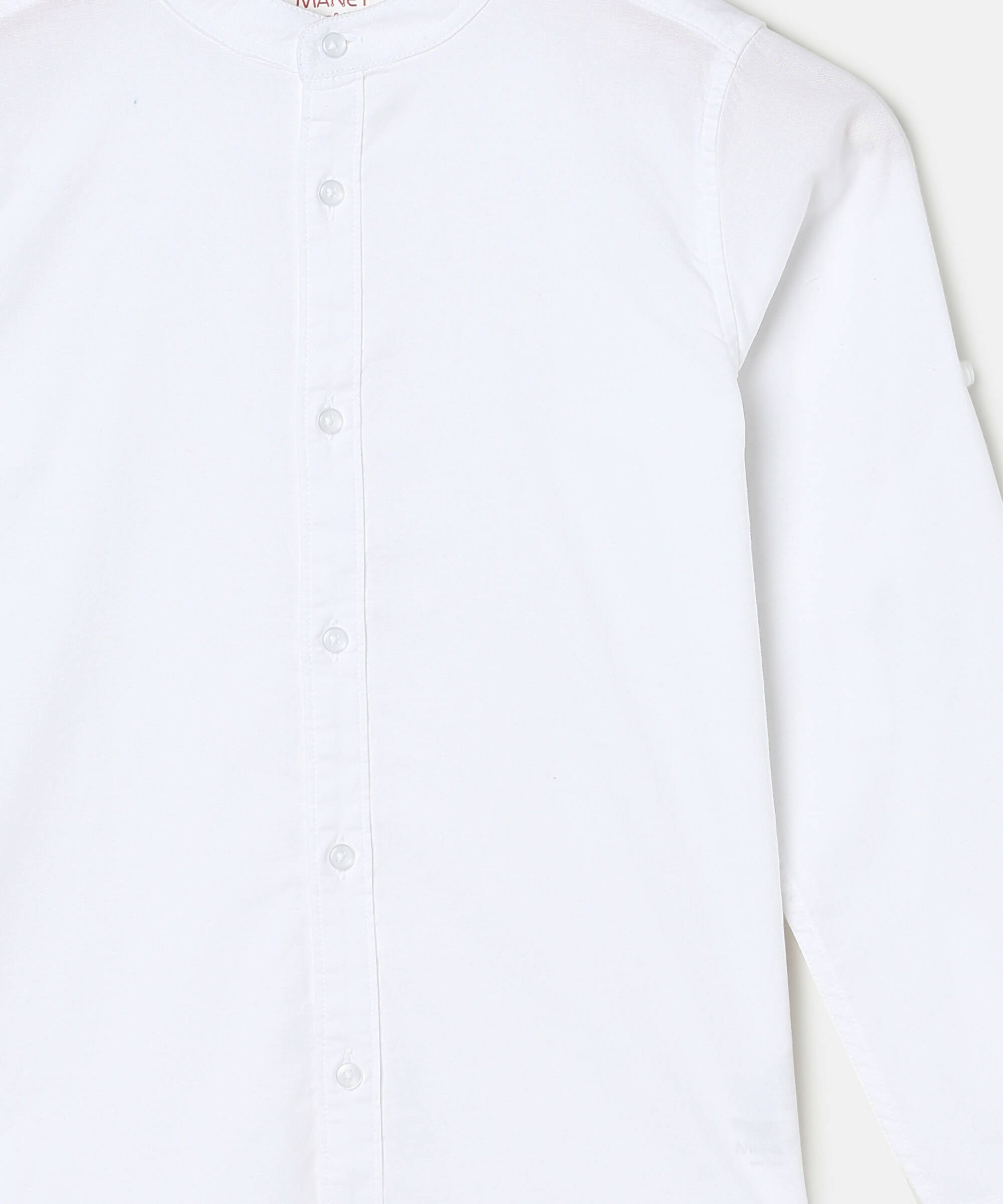 Manet Boys Mandarin Collar Full Sleeves Melange Shirt - White - Distacart