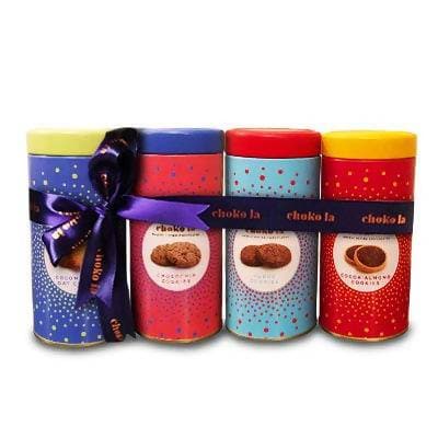 Choko La Egg less Cookies Gifting Hamper Cocoa Almond Tin Set (Pack of 4)