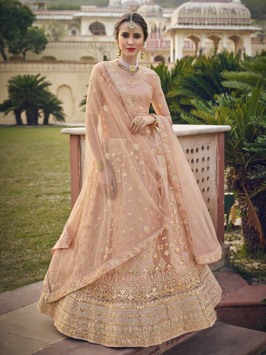 Myra Blush Net Heavy Embroidered Designer Lehenga - Distacart