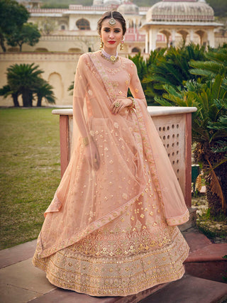 Myra Blush Net Heavy Embroidered Designer Lehenga - Distacart