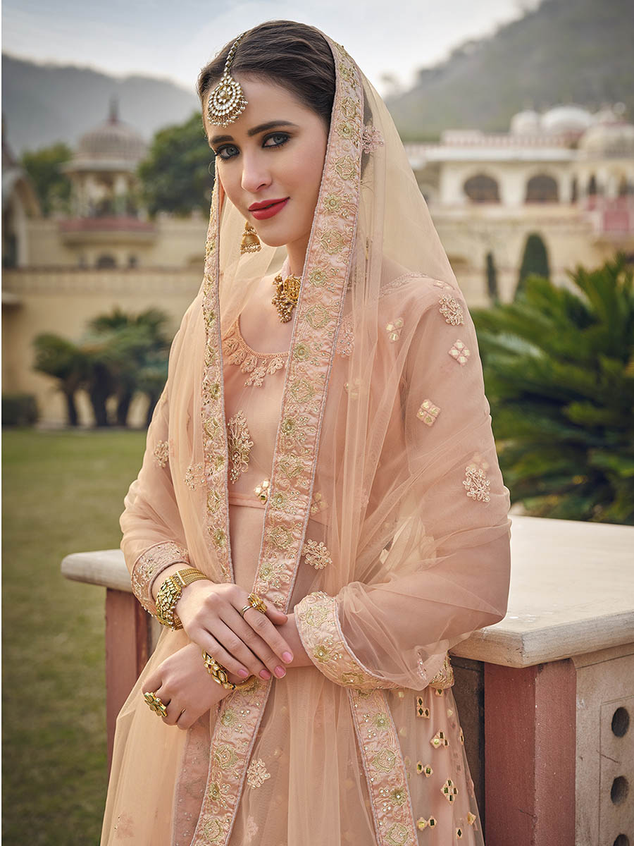 Myra Blush Net Heavy Embroidered Designer Lehenga - Distacart
