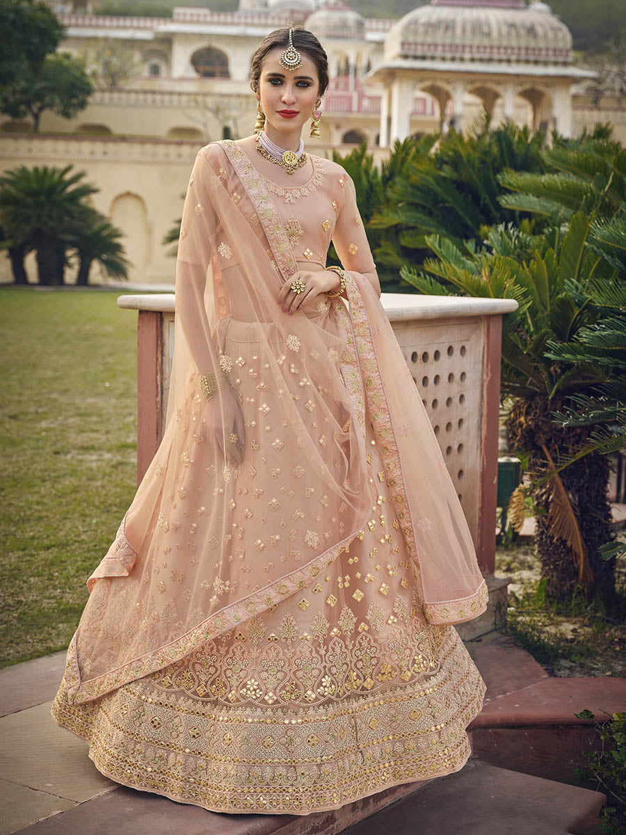 Myra Blush Net Heavy Embroidered Designer Lehenga - Distacart