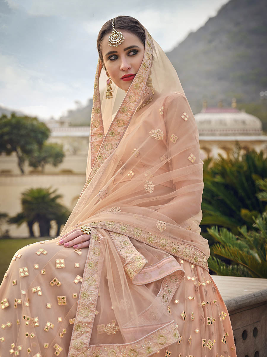 Myra Blush Net Heavy Embroidered Designer Lehenga - Distacart