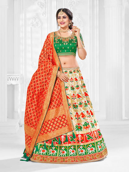 Myra Multicolour Jaquard Silk Designer Lehenga - Distacart