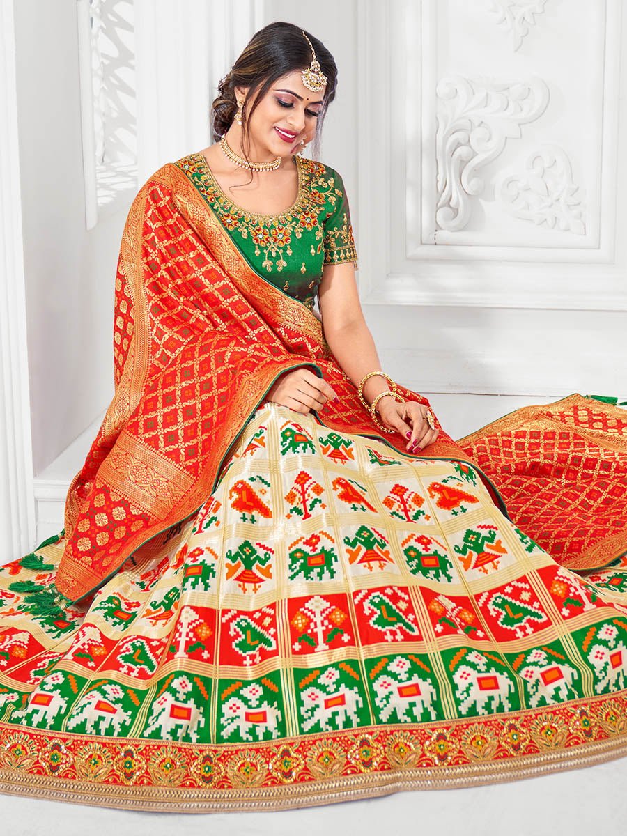 Myra Multicolour Jaquard Silk Designer Lehenga - Distacart