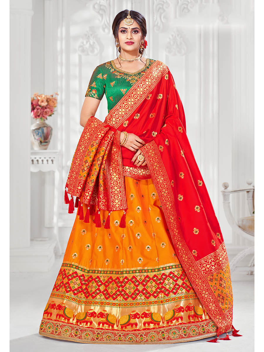 Myra Multicolour Jaquard Silk Designer Lehenga For Girls - Distacart