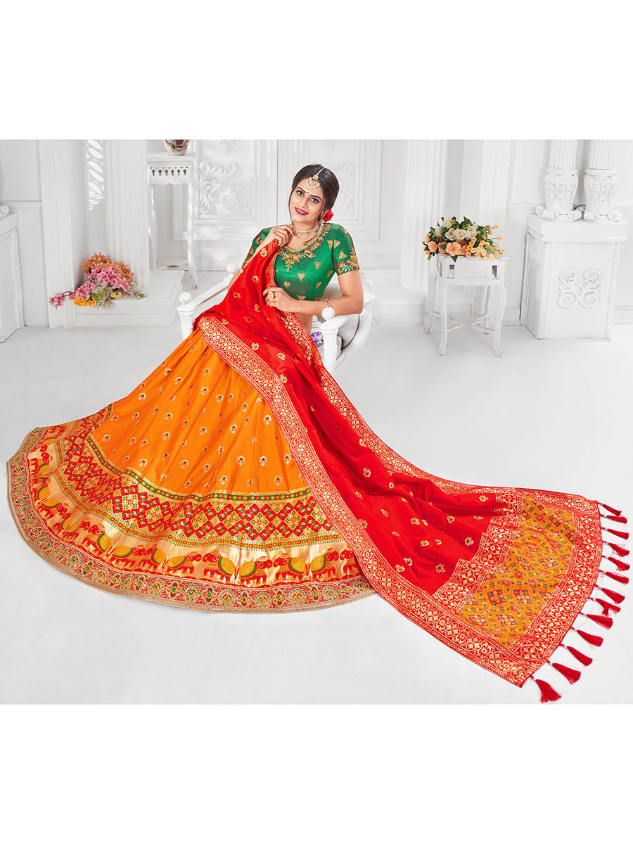 Myra Multicolour Jaquard Silk Designer Lehenga For Girls - Distacart