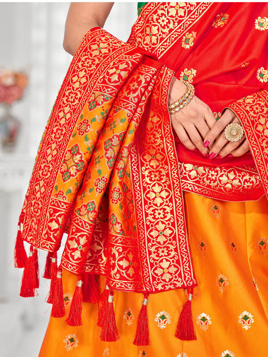 Myra Multicolour Jaquard Silk Designer Lehenga For Girls - Distacart