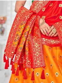 Thumbnail for Myra Multicolour Jaquard Silk Designer Lehenga For Girls - Distacart