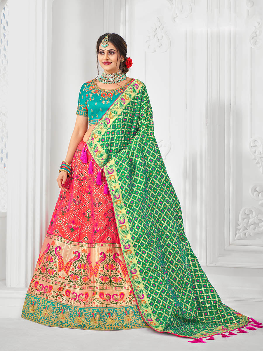 Myra Multicolour Jaquard Silk Designer Beautiful Lehenga - Distacart