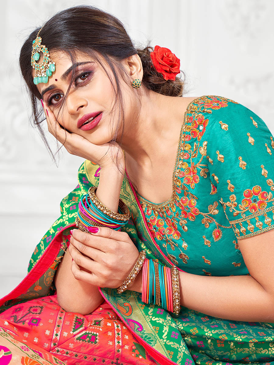 Myra Multicolour Jaquard Silk Designer Beautiful Lehenga - Distacart