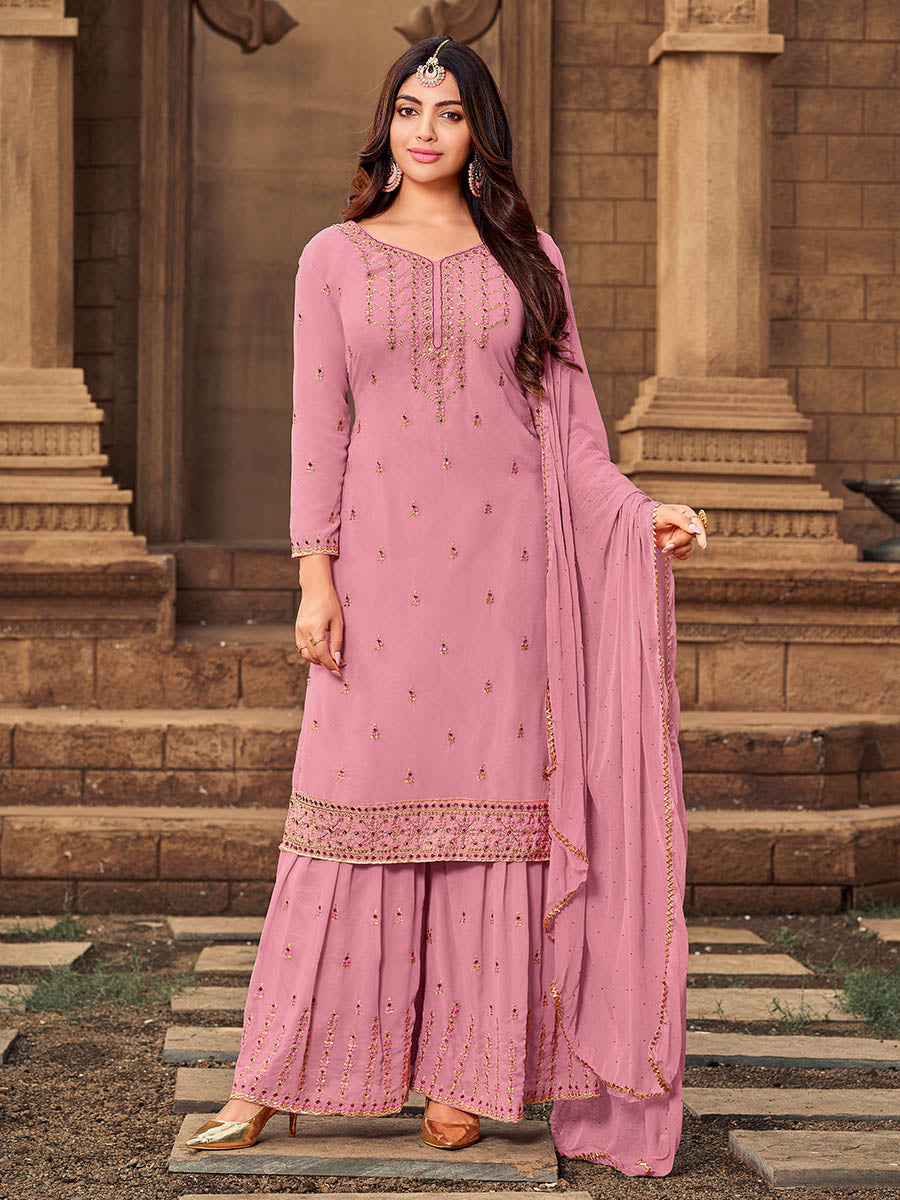 Myra Pink heavy Georgette Embroidered Sharara Suit