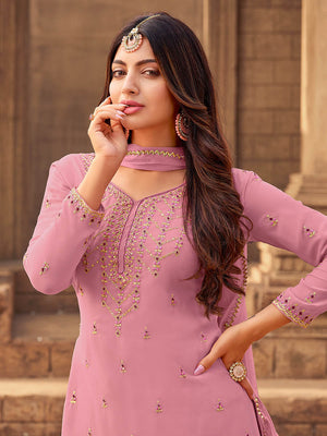 Myra Pink heavy Georgette Embroidered Sharara Suit