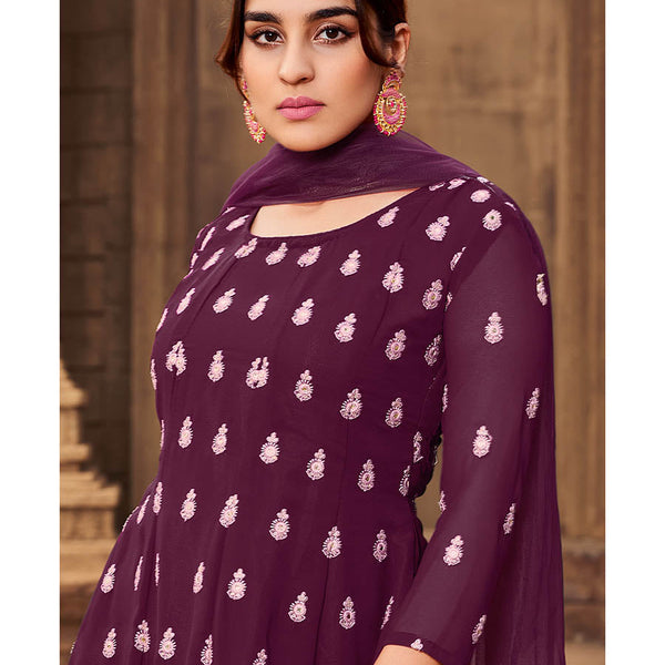 Myra Purple heavy Georgette Koti Style Embroidered Sharara Suit