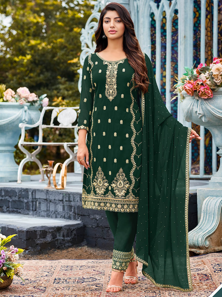 Myra Green Heavy Faux Georgette Embroidered Pant Style Suit - Distacart