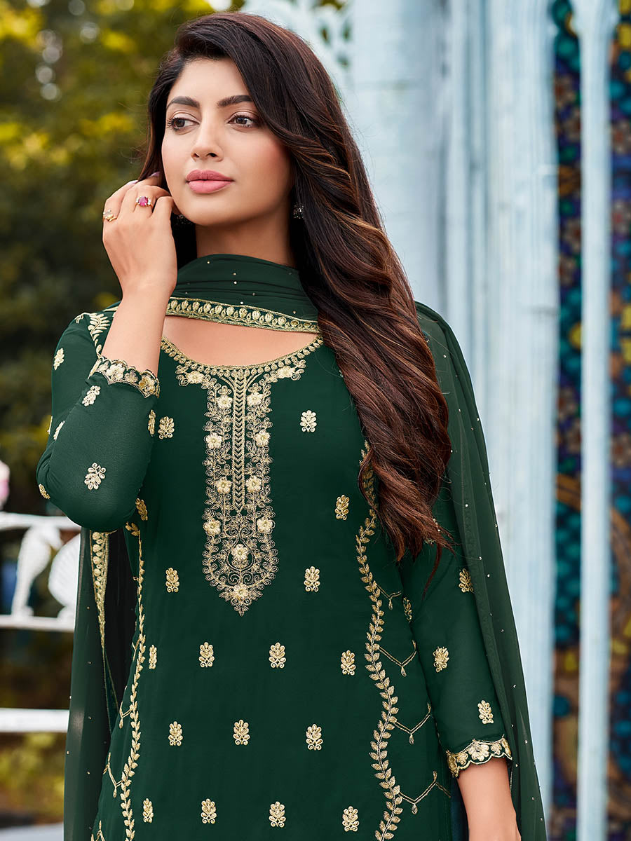 Myra Green Heavy Faux Georgette Embroidered Pant Style Suit - Distacart