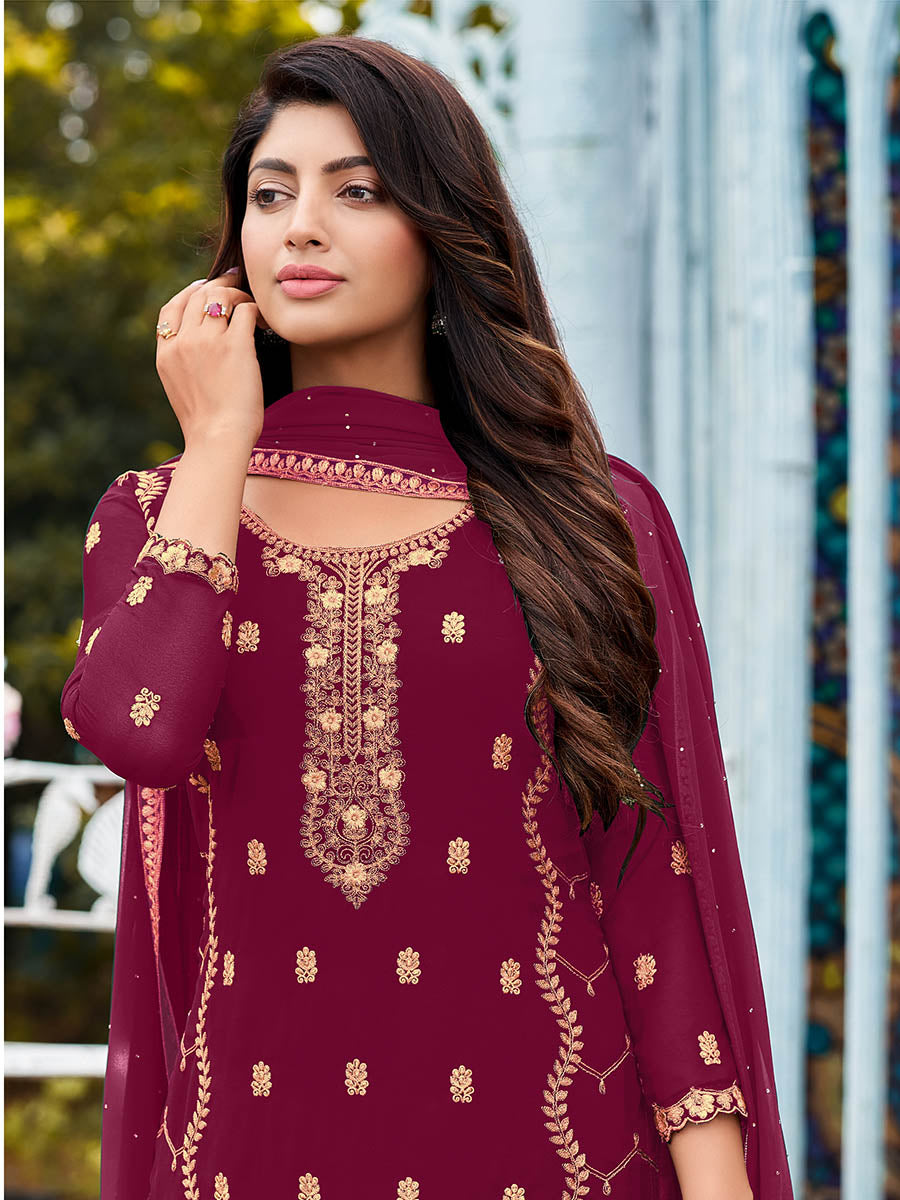 Myra Rani Heavy Faux Georgette Embroidered Pant Style Suit - Distacart