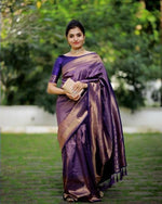 Thumbnail for DEIANA'S Beautiful Golden Jari with New Design Soft Lichi Silk Saree - Purple - Distacart