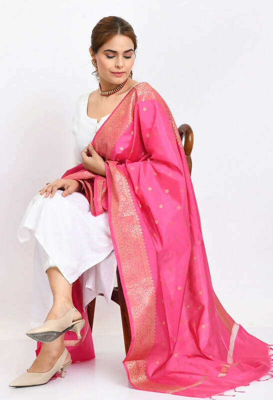 Mominos Fashion Moeza Women's Banarsi Silk Woven Design Pink Dupatta - Distacart