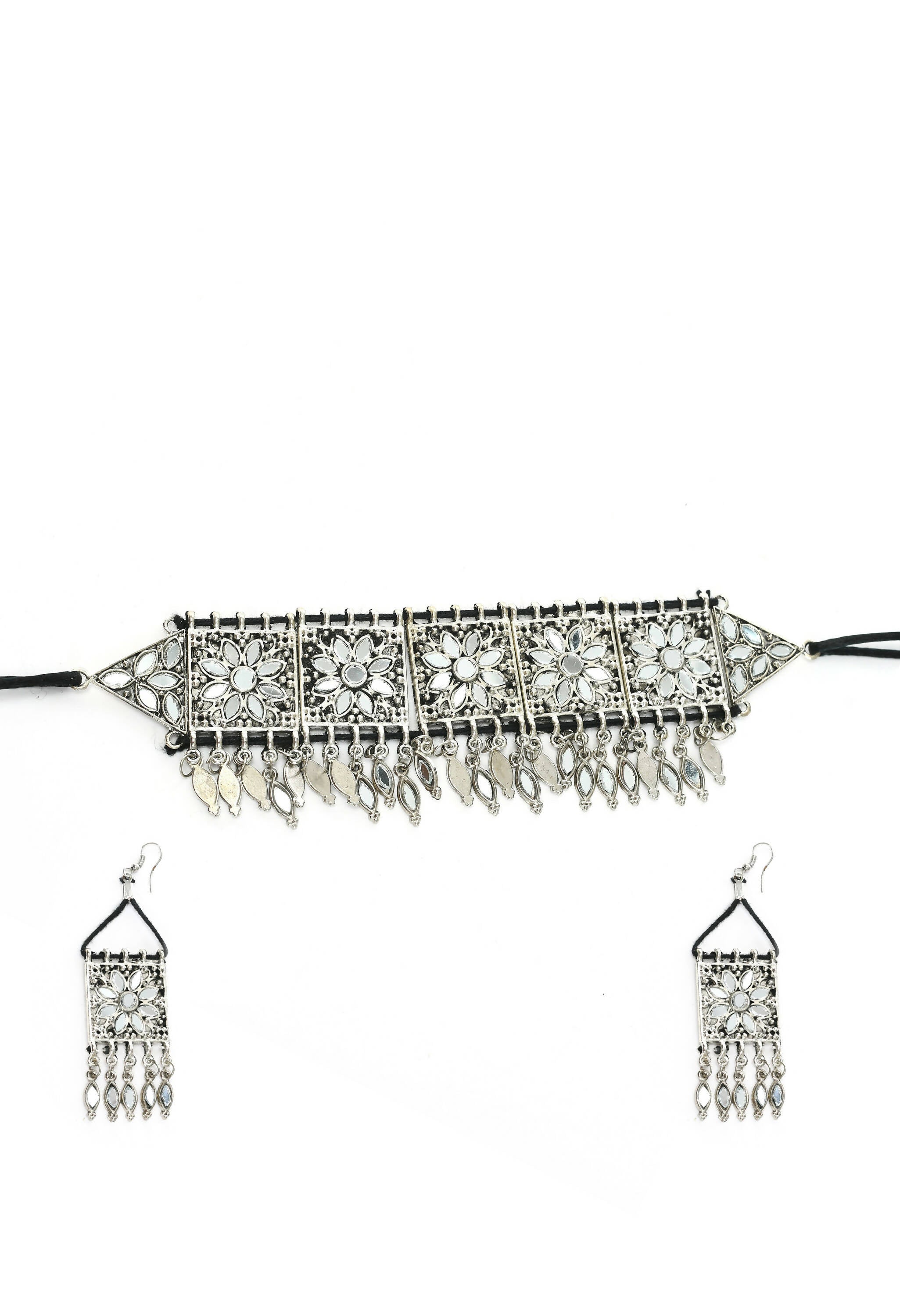 Mominos Fashion Johar Kamal Women Silver-Plated Brass Finish Mirror Work Choker - Distacart