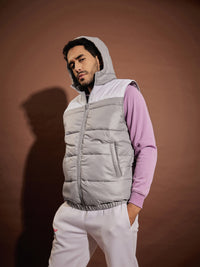 Thumbnail for Lyush Men Grey & White ColorBlock Sleeveless Hoodie Jacket - Distacart