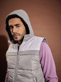 Thumbnail for Lyush Men Grey & White ColorBlock Sleeveless Hoodie Jacket - Distacart