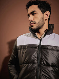 Thumbnail for Lyush Men Black & White ColorBlock Puffer Jacket - Distacart