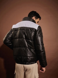 Thumbnail for Lyush Men Black & White ColorBlock Puffer Jacket - Distacart