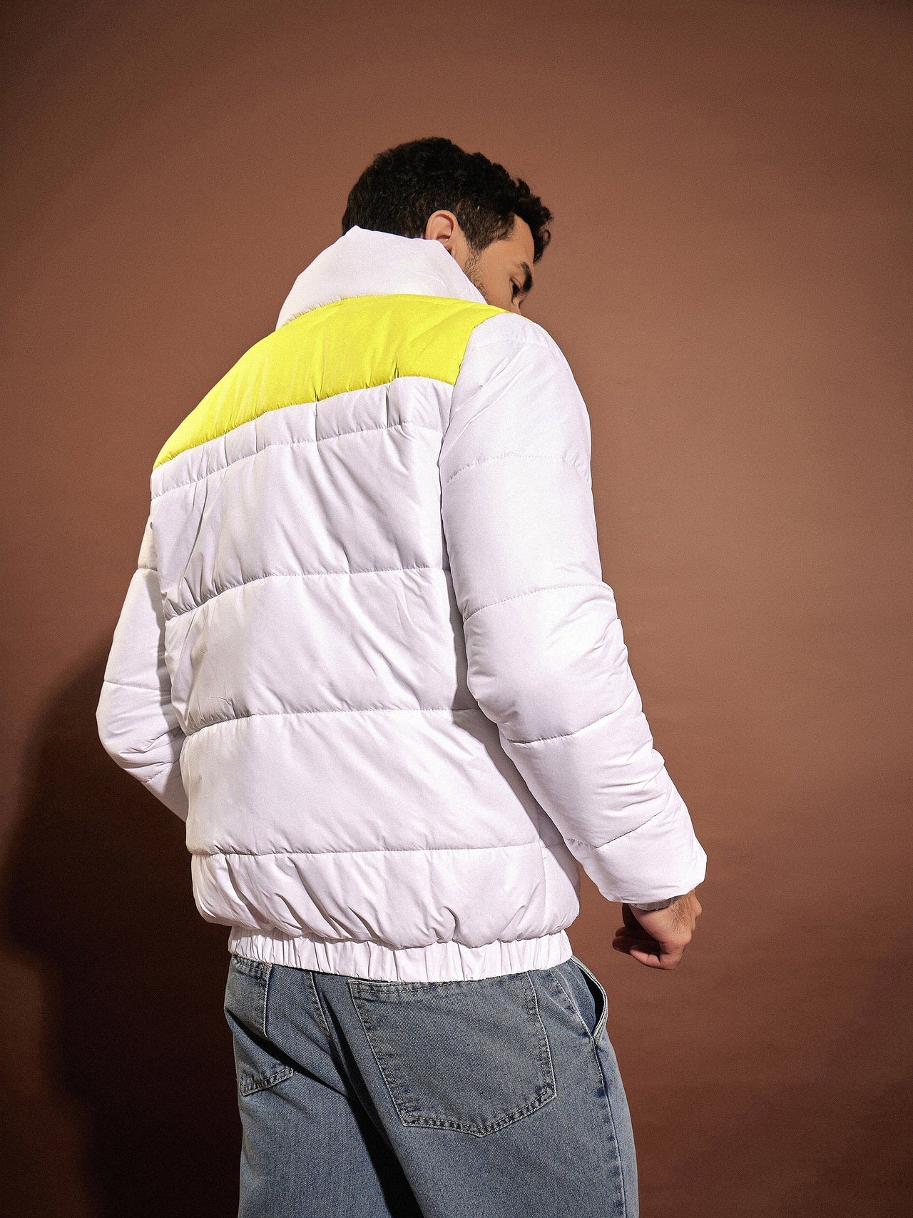 Lyush Men White & Yellow ColorBlock Puffer Jacket - Distacart