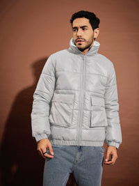 Thumbnail for Lyush Men Grey Front Pocket Puffer Jacket - Distacart