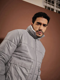 Thumbnail for Lyush Men Grey Front Pocket Puffer Jacket - Distacart