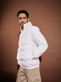 Thumbnail for Lyush Men White Front Pocket Puffer jacket - Distacart