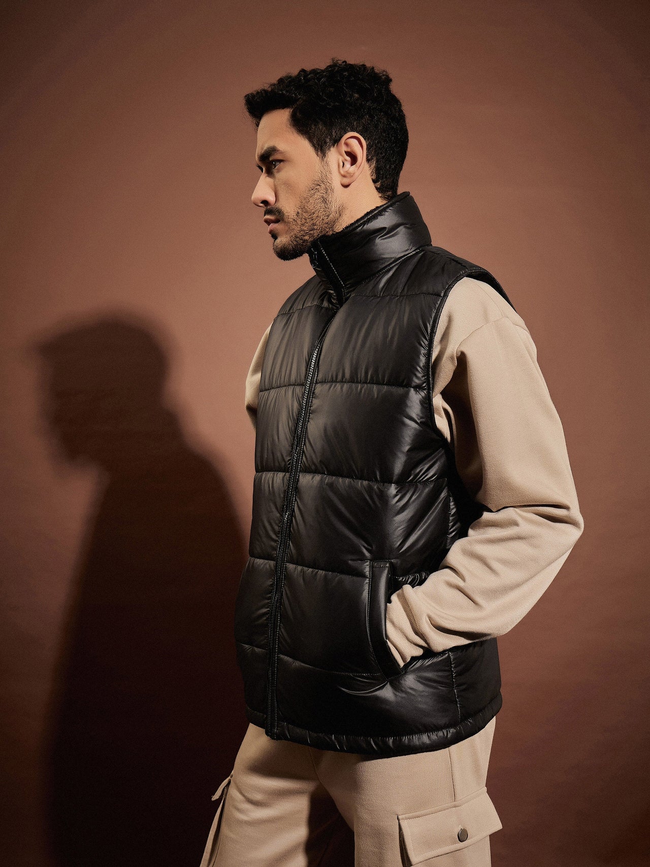 Lyush Men Black Fur Collar Sleeveless Puffer Jacket - Distacart