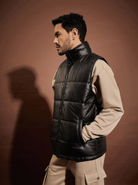 Thumbnail for Lyush Men Black Fur Collar Sleeveless Puffer Jacket - Distacart
