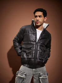Thumbnail for Lyush Men Black Front Pocket Puffer jacket - Distacart