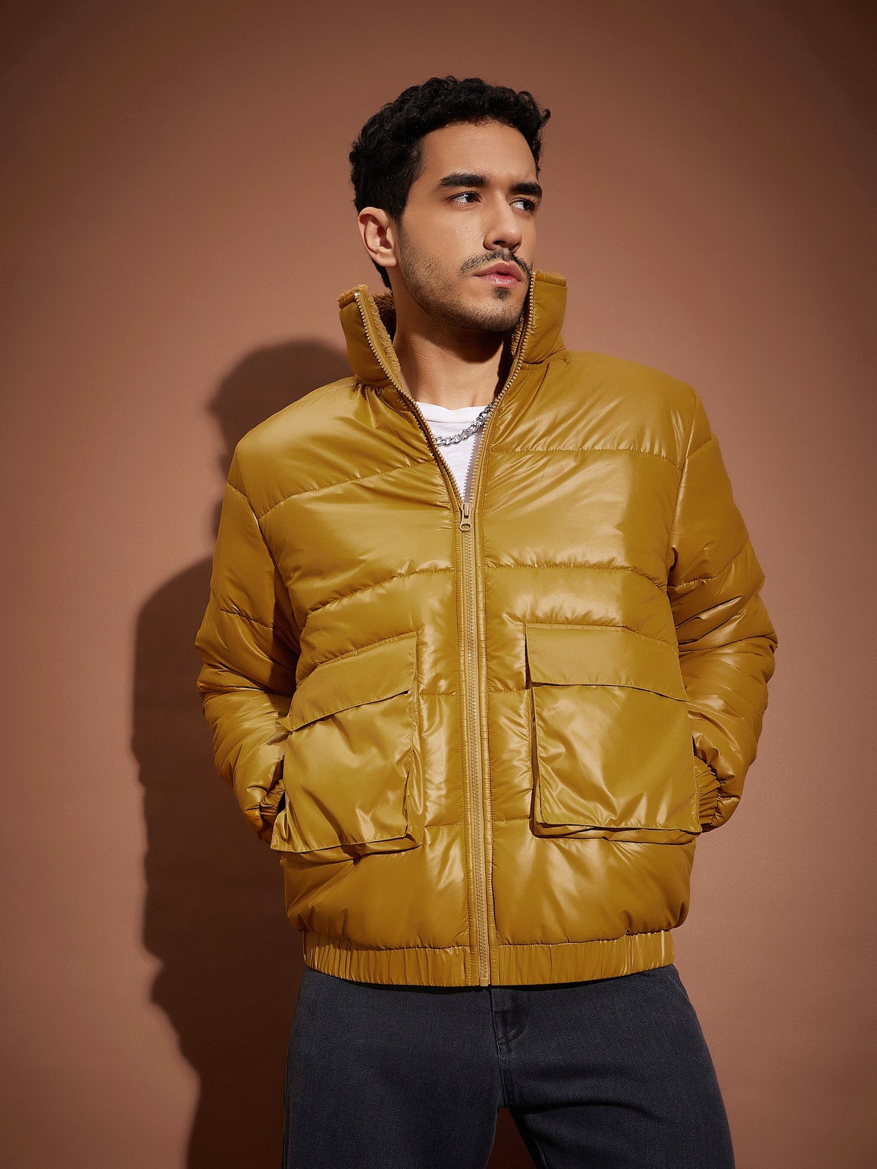 Lyush Men Khaki Front Pocket Puffer jacket - Distacart