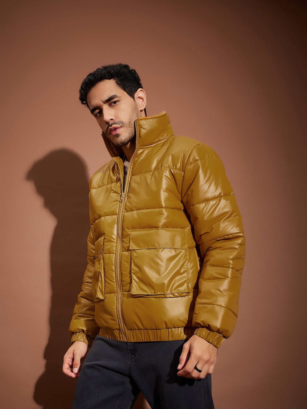 Lyush Men Khaki Front Pocket Puffer jacket - Distacart