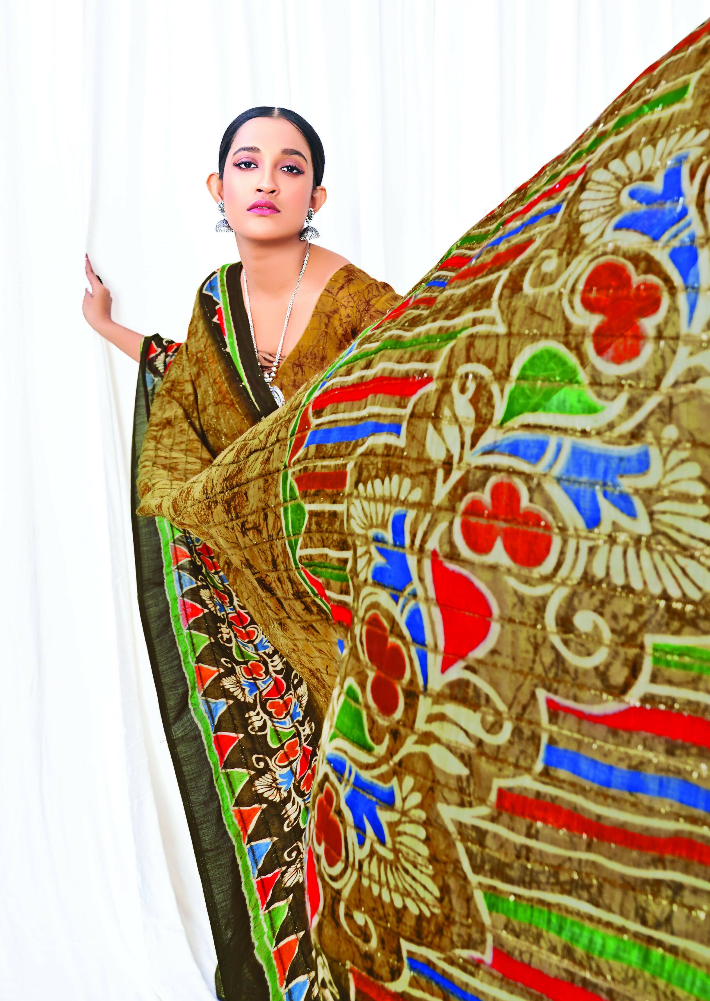 Beige Chanderi Cotton Floral Printed Saree With Unstitched Blouse Piece - Kathika - Distacart