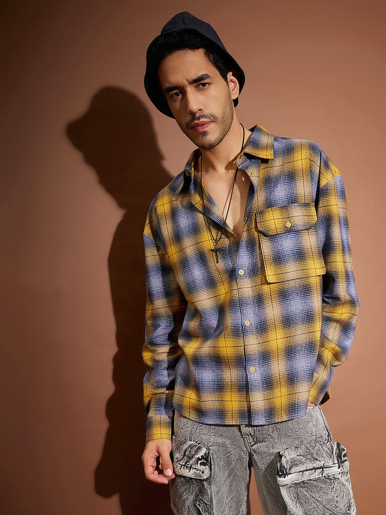 Buy Lyush Men Yellow Blue Check Oversized Shirt Online at Best Price Distacart