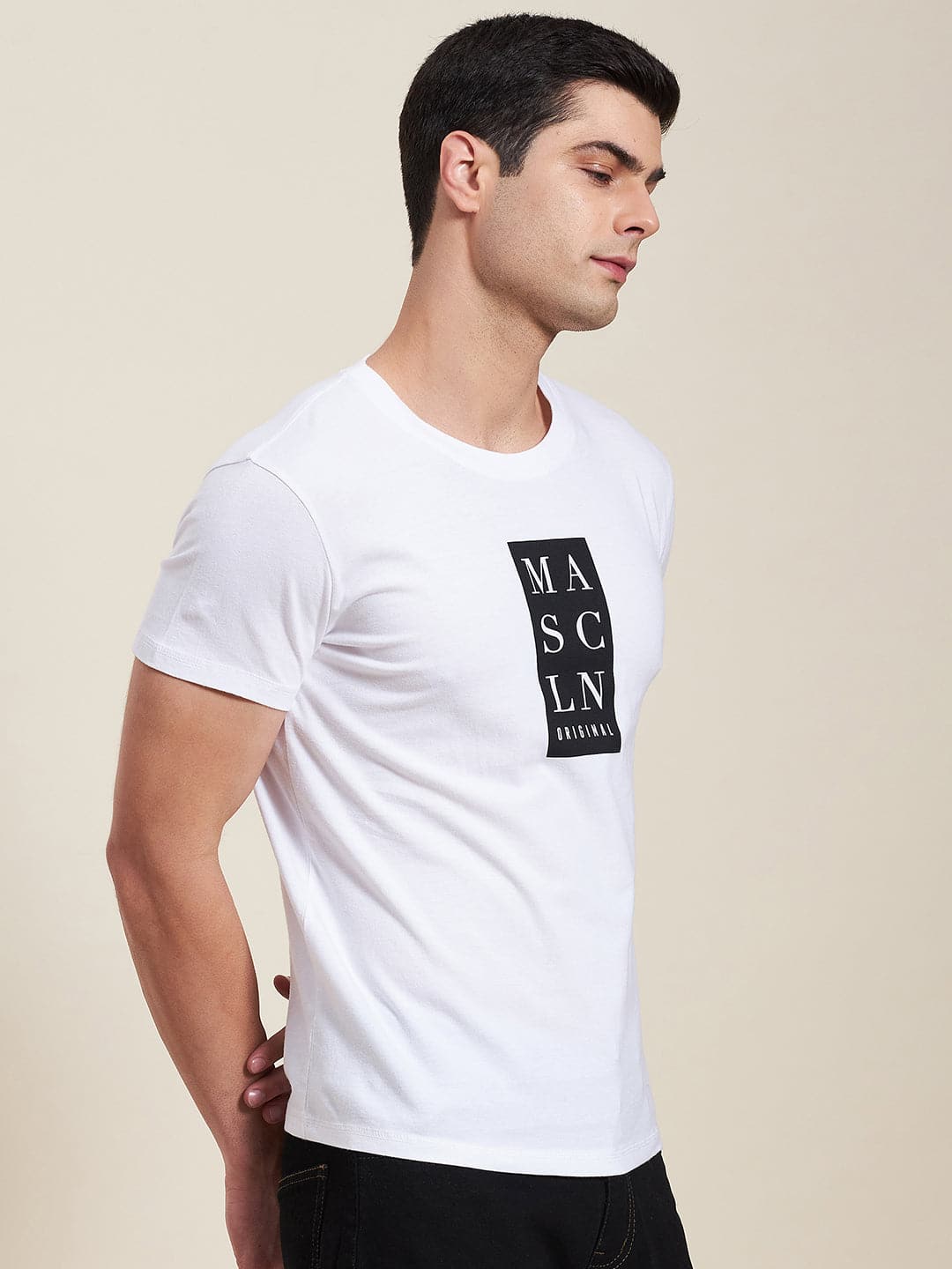 Buy Lyush - Mascln Men's White Vertical Slim Fit T-Shirt Online at Best  Price