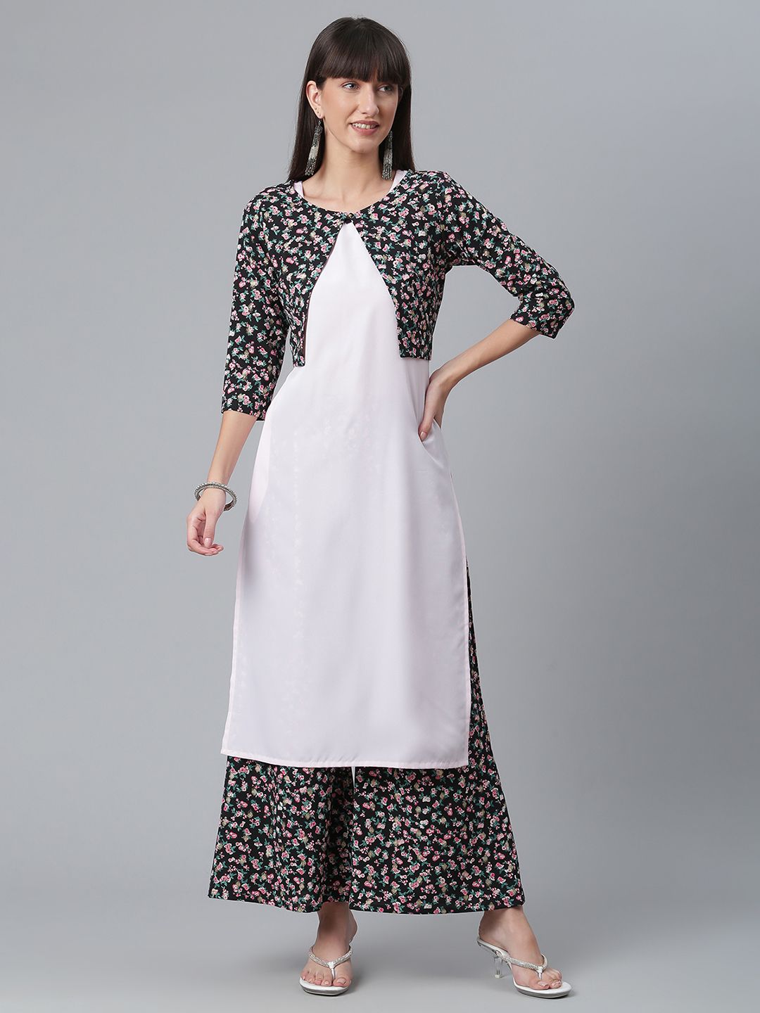 Buy Anouk Women White & Black Printed Kurta With Jacket & Palazzo - Kurta  Sets for Women 8500693 | Myntra