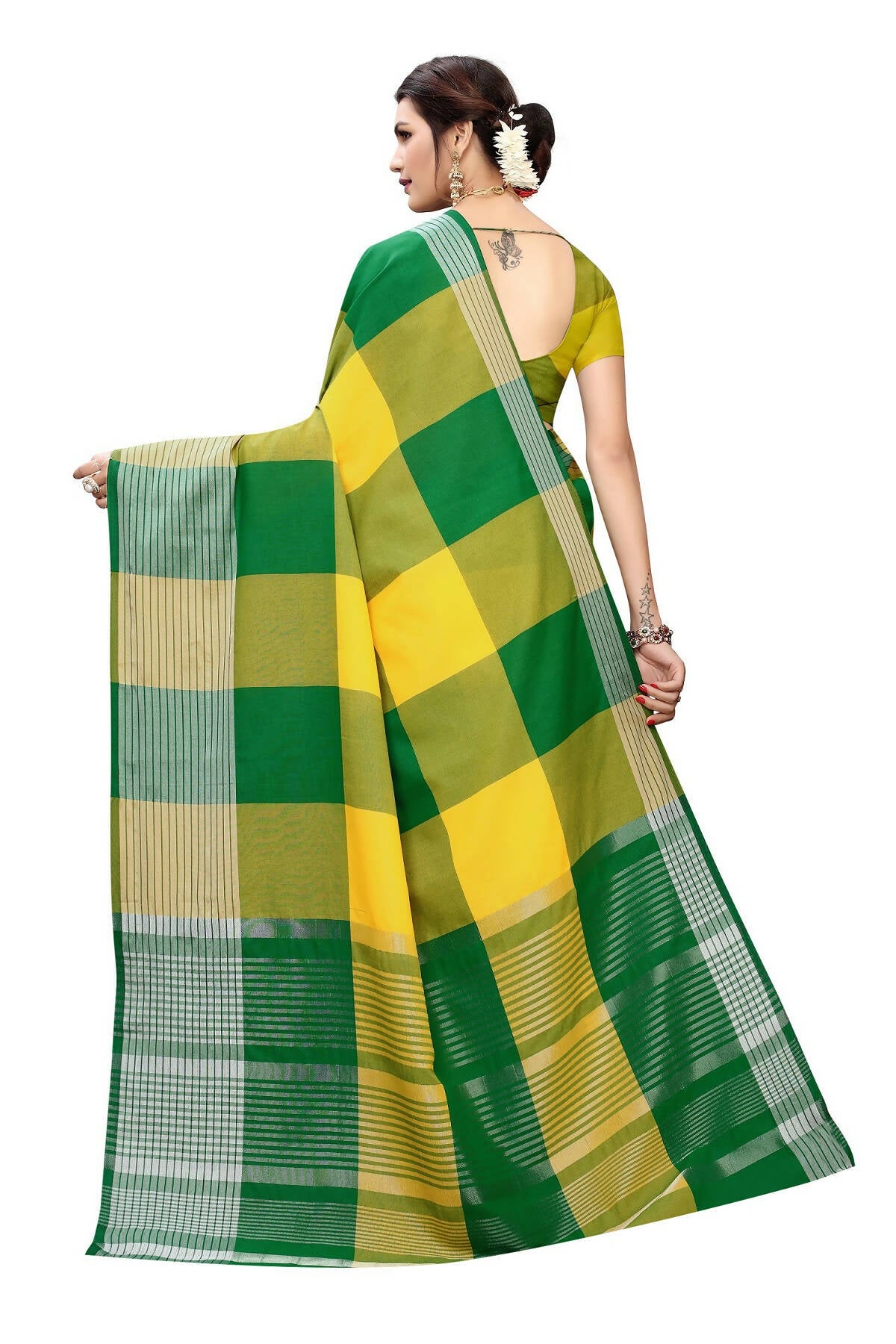 Vamika Yellow Cotton Silk Weaving Saree (Gamma Checks Yellow) - Distacart