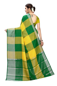 Thumbnail for Vamika Yellow Cotton Silk Weaving Saree (Gamma Checks Yellow) - Distacart