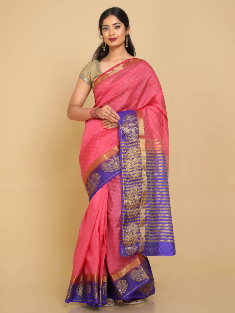 Kalamandir Floral Weaving Pink Pashmina Saree