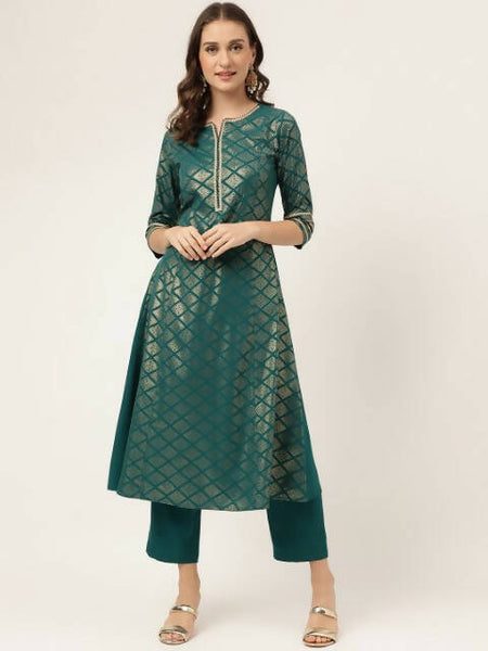 FIORRA Women's Teal Green Poly Crepe A-Line Kurta Set - Distacart