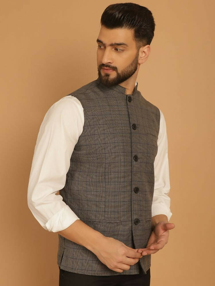 Even Apparels Nehru Jacket With Welt Pockets - Grey - Distacart