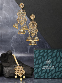 Thumbnail for Priyaasi Women Off White Beads Pearls Artificial Stones Gold Plated Maang Tikka - Distacart