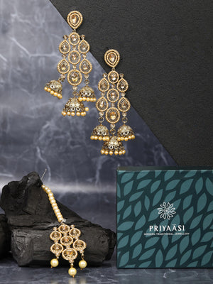 Priyaasi Women Off White Beads Pearls Artificial Stones Gold Plated Maang Tikka - Distacart